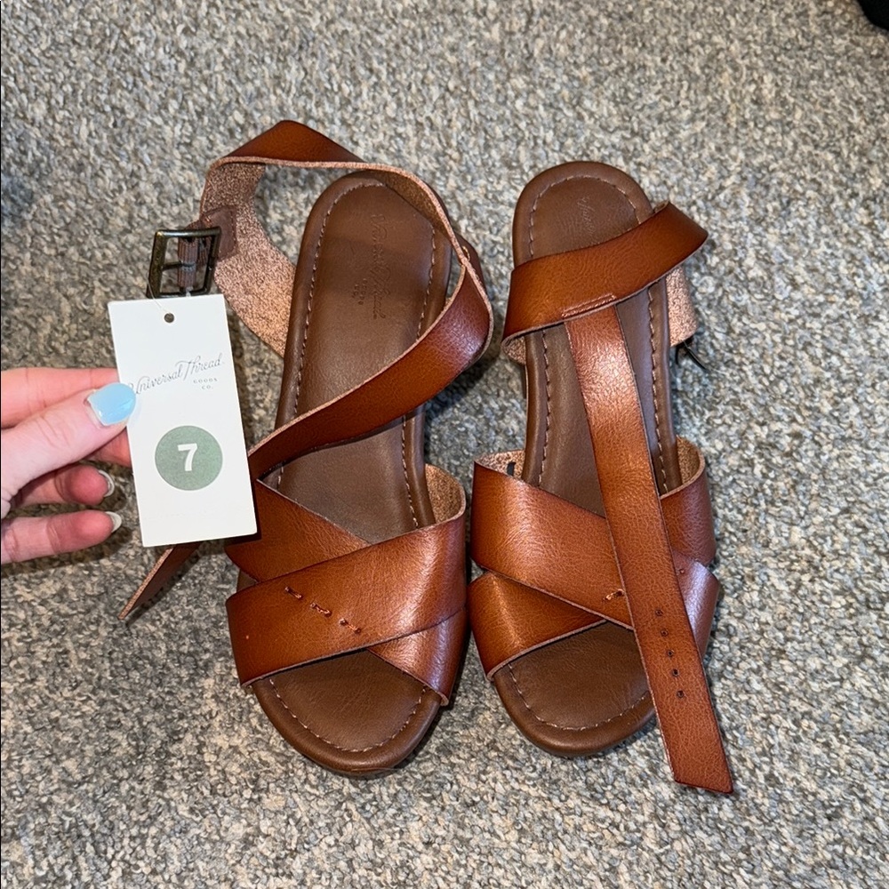 Universal Thread Brown Leather Sandals with Crisscross Straps
